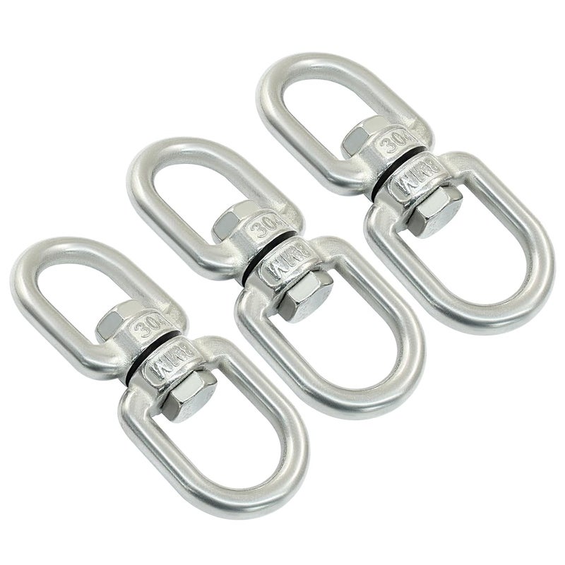 Bivethoi 3 PCS Double Eye Swivel, Stainless Steel Eye to Eye Swivel Ring Dismounting Ring Connector Hardware Double Ended Swivel Hooks Carabiner Swivel Tree Swing Shackle Suspension Hammock Ring (M8) - Image 1